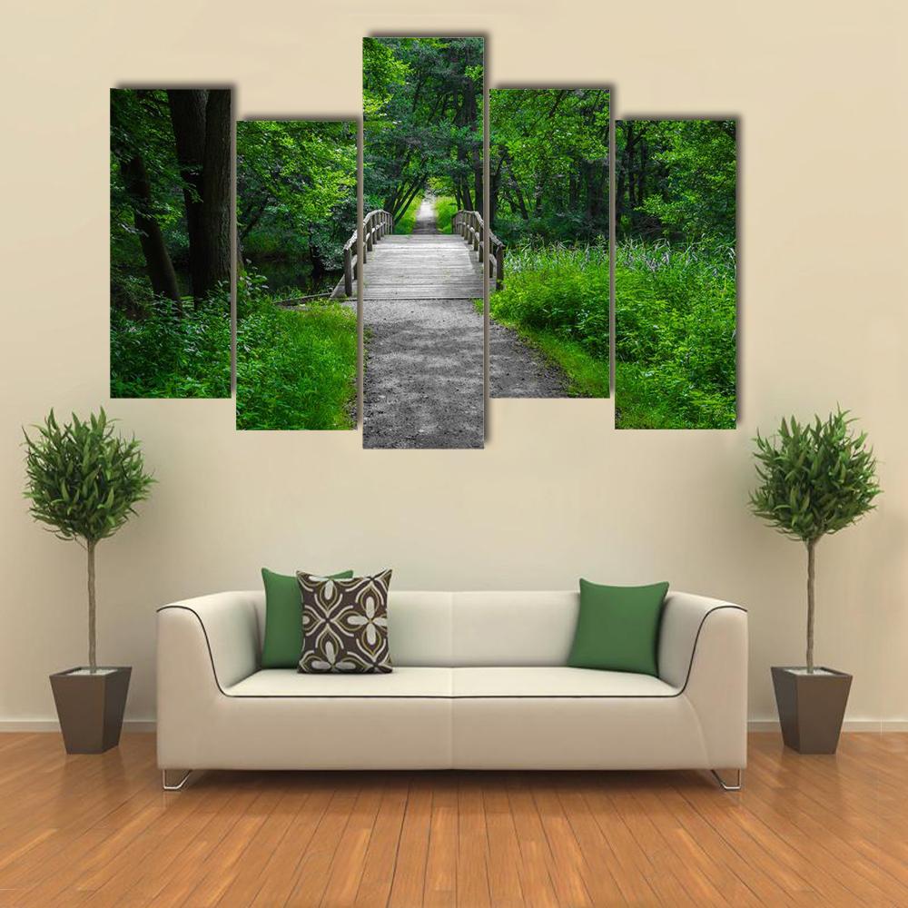 Old Charming Wooden Bridge Canvas Wall Art-5 Pop-Gallery Wrap-32" x 21"-Tiaracle