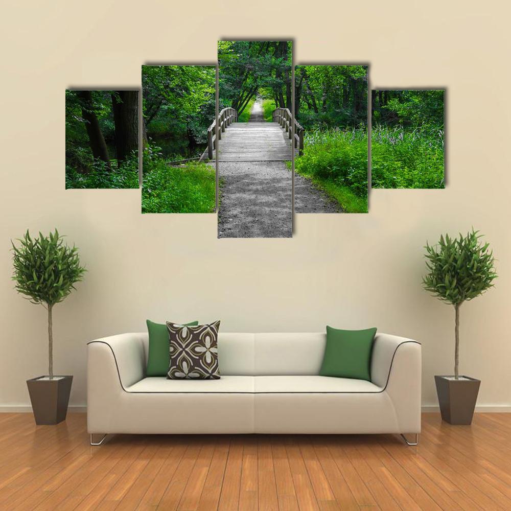 Old Charming Wooden Bridge Canvas Wall Art-3 Horizontal-Gallery Wrap-25" x 16"-Tiaracle