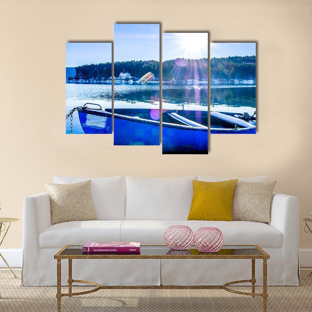 Rowboats At Walchensee Lake Canvas Wall Art-4 Pop-Gallery Wrap-50" x 32"-Tiaracle