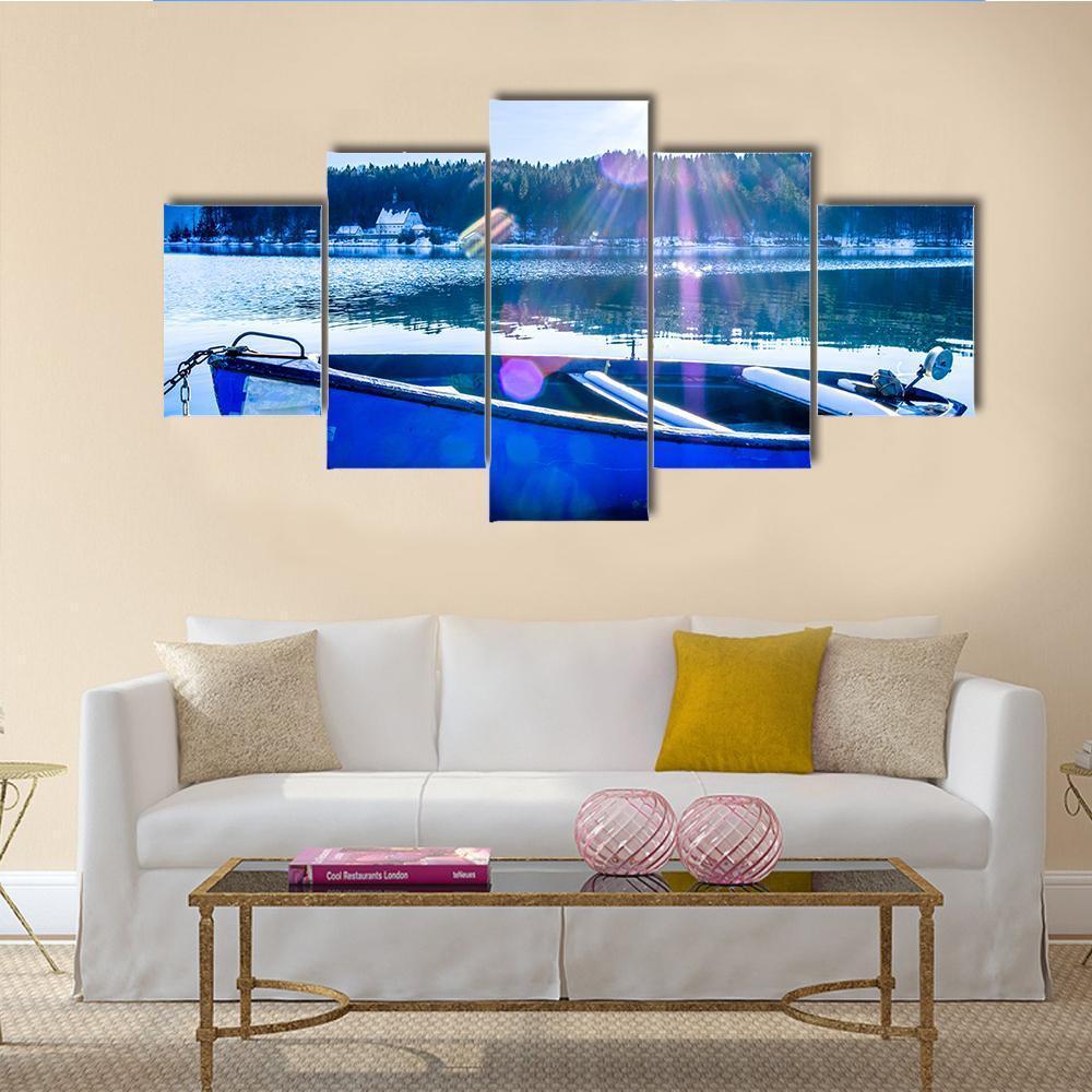 Rowboats At Walchensee Lake Canvas Wall Art-5 Star-Gallery Wrap-62" x 32"-Tiaracle