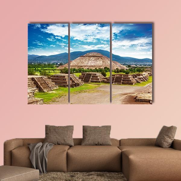 Pyramids Of The Sun And Moon Canvas Wall Art-3 Horizontal-Gallery Wrap-25" x 16"-Tiaracle