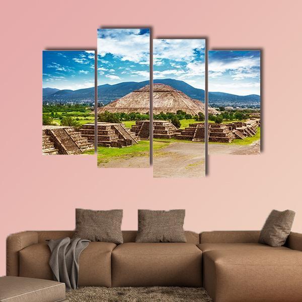 Pyramids Of The Sun And Moon Canvas Wall Art-4 Pop-Gallery Wrap-50" x 32"-Tiaracle