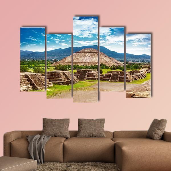 Pyramids Of The Sun And Moon Canvas Wall Art-5 Pop-Gallery Wrap-47" x 32"-Tiaracle