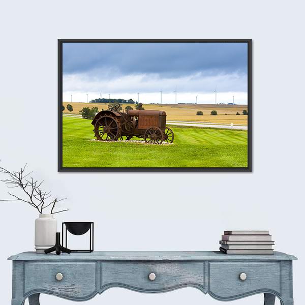 Old Rusty Tractor Canvas Wall Art-1 Piece-Floating Frame-24" x 16"-Tiaracle