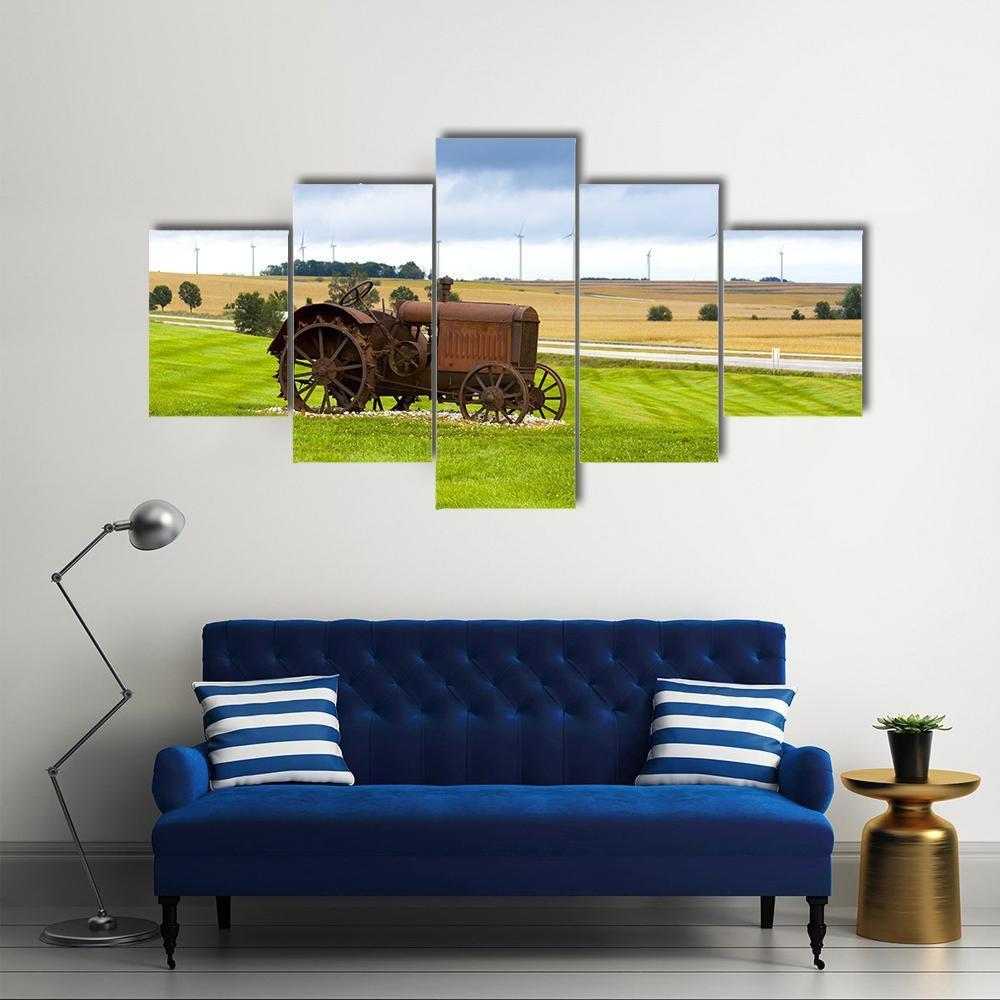 Old Rusty Tractor Canvas Wall Art-5 Star-Gallery Wrap-62" x 32"-Tiaracle