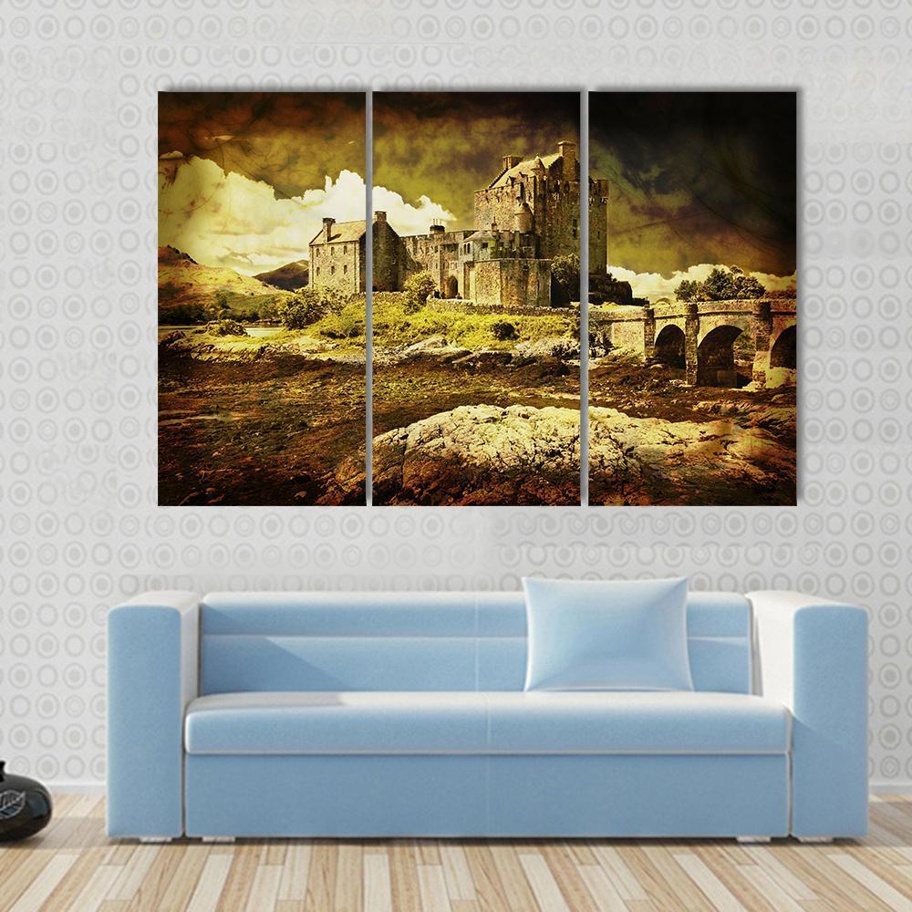 Old Scottish Castle Canvas Wall Art-3 Horizontal-Gallery Wrap-37" x 24"-Tiaracle