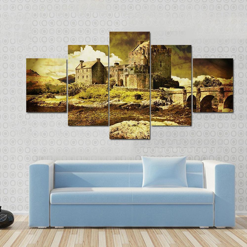 Old Scottish Castle Canvas Wall Art-5 Star-Gallery Wrap-62" x 32"-Tiaracle