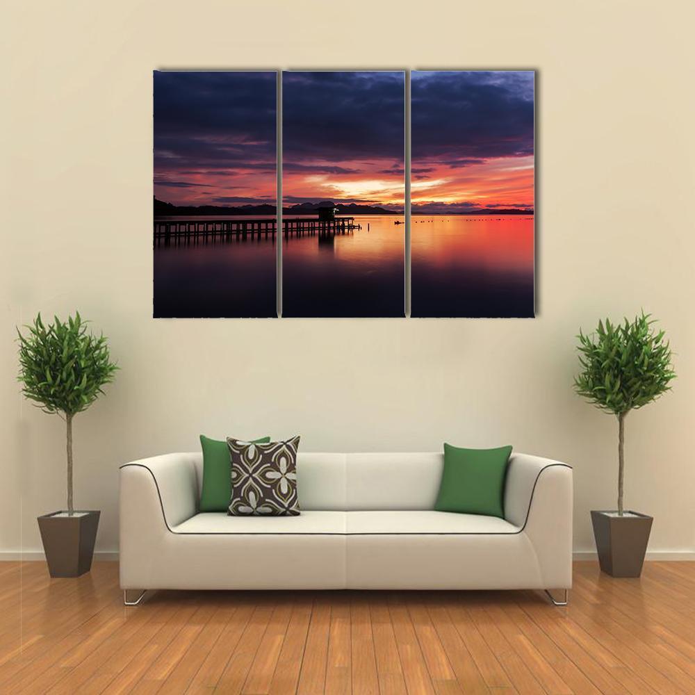 Small Jetty In To The Sea Canvas Wall Art-3 Horizontal-Gallery Wrap-37" x 24"-Tiaracle