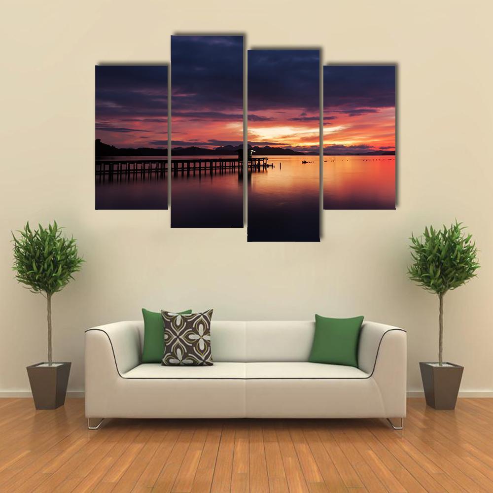 Small Jetty In To The Sea Canvas Wall Art-4 Pop-Gallery Wrap-50" x 32"-Tiaracle