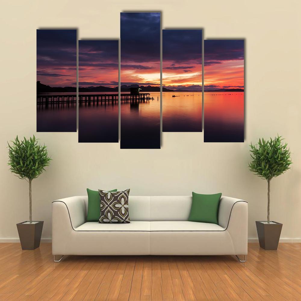 Small Jetty In To The Sea Canvas Wall Art-5 Pop-Gallery Wrap-47" x 32"-Tiaracle