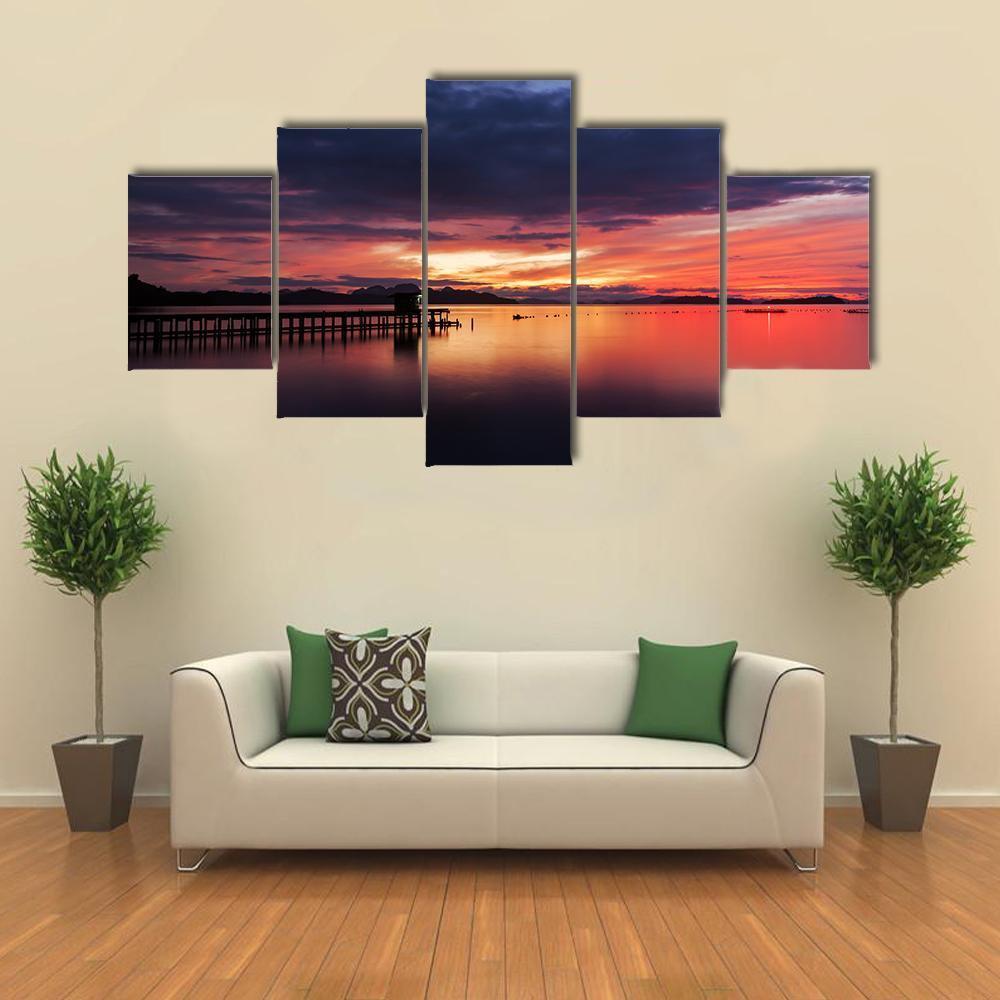 Small Jetty In To The Sea Canvas Wall Art-5 Star-Gallery Wrap-62" x 32"-Tiaracle