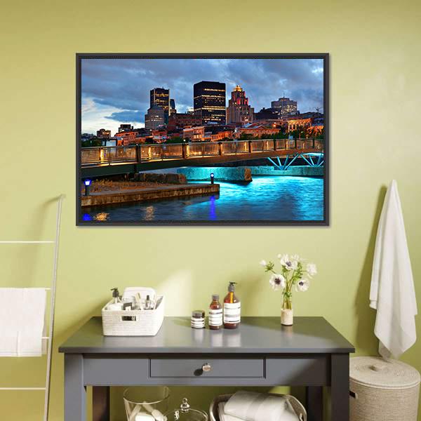 Old Street In Montreal Canvas Wall Art-1 Piece-Floating Frame-24" x 16"-Tiaracle