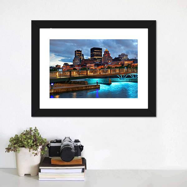 Old Street In Montreal Canvas Wall Art-1 Piece-Framed Print-20" x 16"-Tiaracle