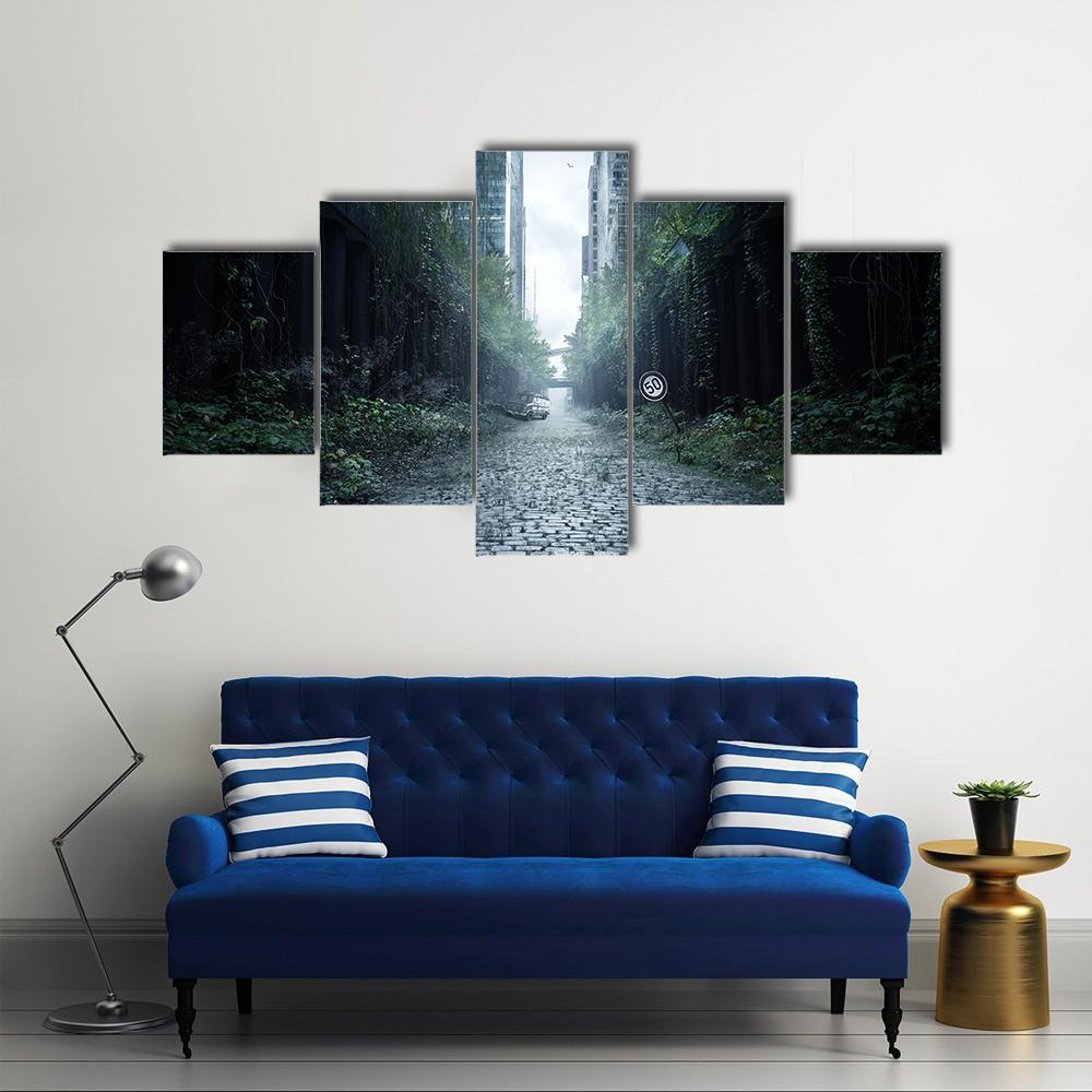 Street Surrounded By Trees Canvas Wall Art-5 Star-Gallery Wrap-62" x 32"-Tiaracle