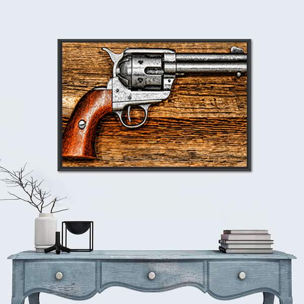 Old Style Revolver Canvas Wall Art-1 Piece-Floating Frame-24" x 16"-Tiaracle
