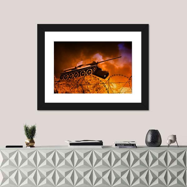 Old Tank On Battlefield Canvas Wall Art-1 Piece-Framed Print-20" x 16"-Tiaracle