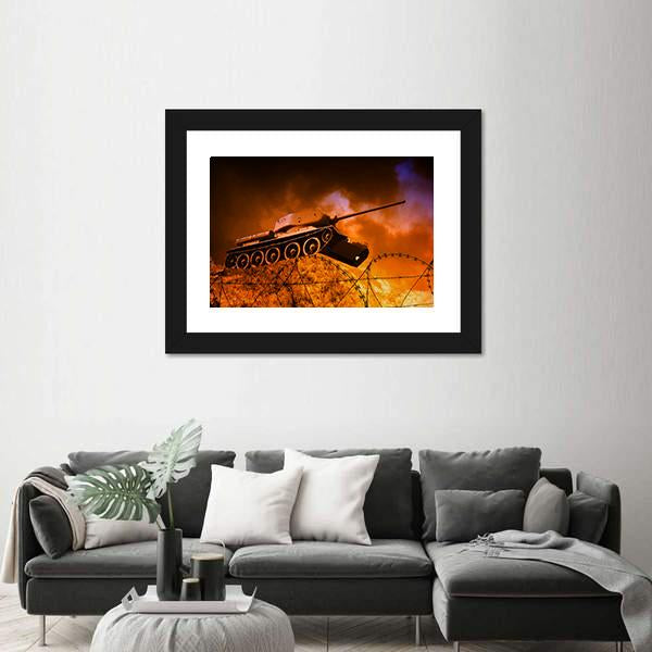 Old Tank On Battlefield Canvas Wall Art-3 Horizontal-Gallery Wrap-25" x 16"-Tiaracle