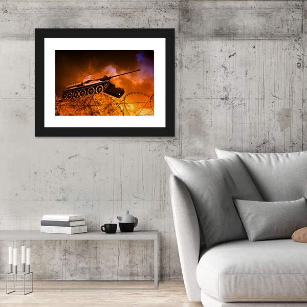 Old Tank On Battlefield Canvas Wall Art-3 Horizontal-Gallery Wrap-25" x 16"-Tiaracle