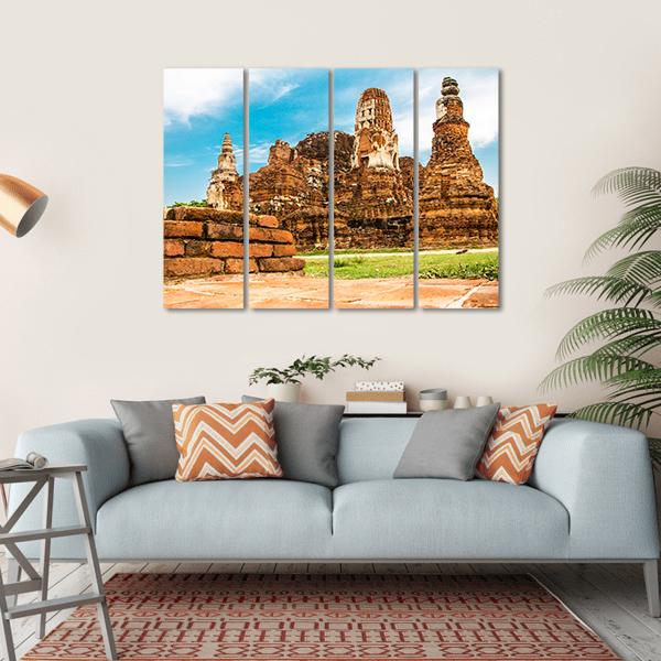Temple Wat Of Ayutthaya Canvas Wall Art-4 Horizontal-Gallery Wrap-34" x 24"-Tiaracle