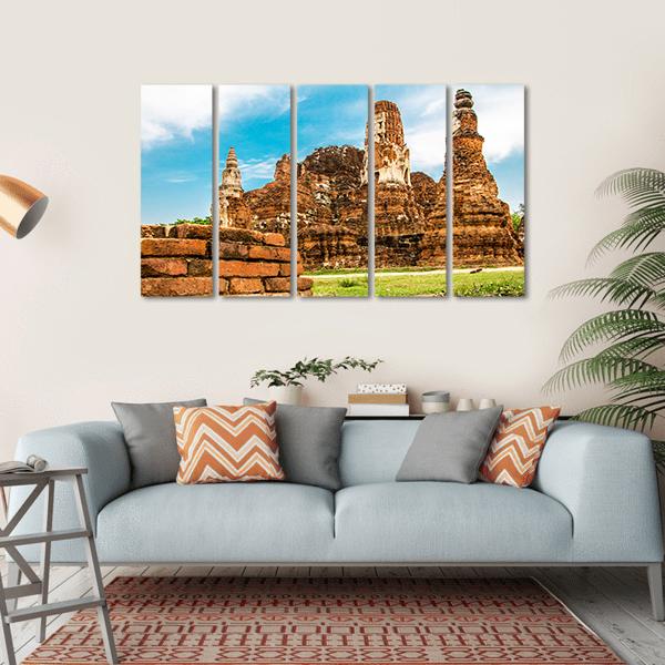Temple Wat Of Ayutthaya Canvas Wall Art-5 Horizontal-Gallery Wrap-22" x 12"-Tiaracle