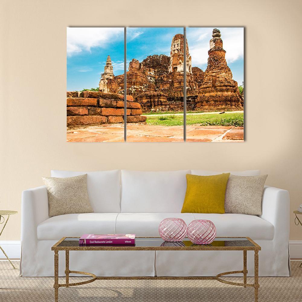 Temple Wat Of Ayutthaya Canvas Wall Art-3 Horizontal-Gallery Wrap-37" x 24"-Tiaracle