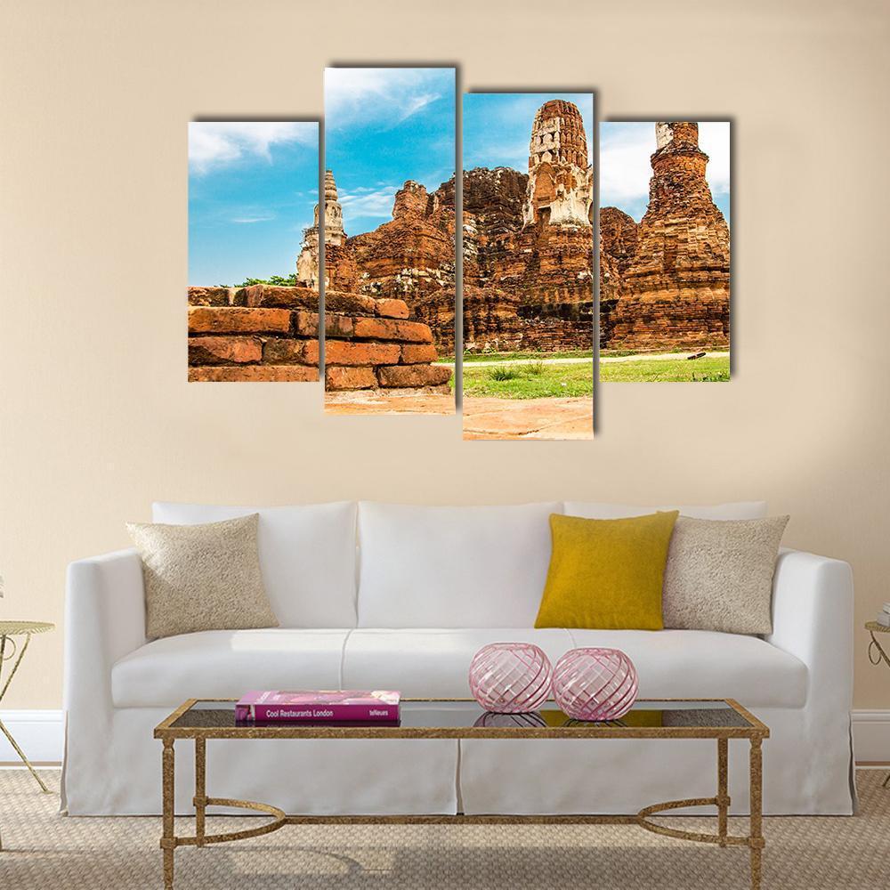 Temple Wat Of Ayutthaya Canvas Wall Art-4 Pop-Gallery Wrap-50" x 32"-Tiaracle