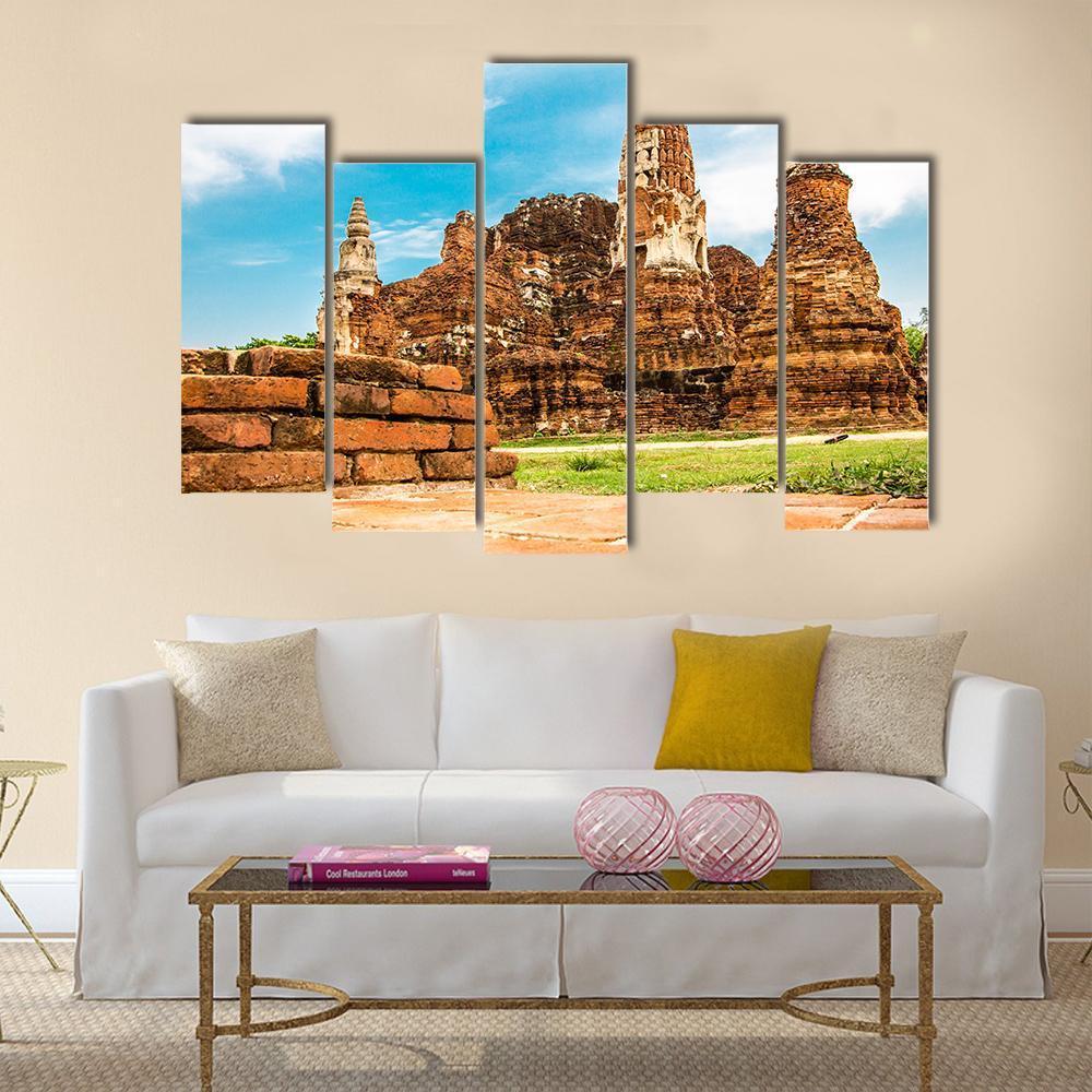 Temple Wat Of Ayutthaya Canvas Wall Art-5 Pop-Gallery Wrap-47" x 32"-Tiaracle