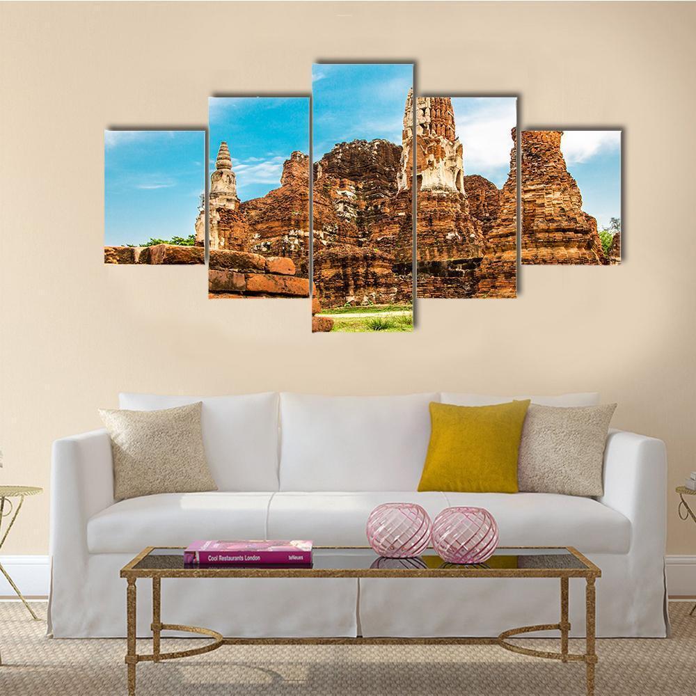 Temple Wat Of Ayutthaya Canvas Wall Art-5 Star-Gallery Wrap-62" x 32"-Tiaracle