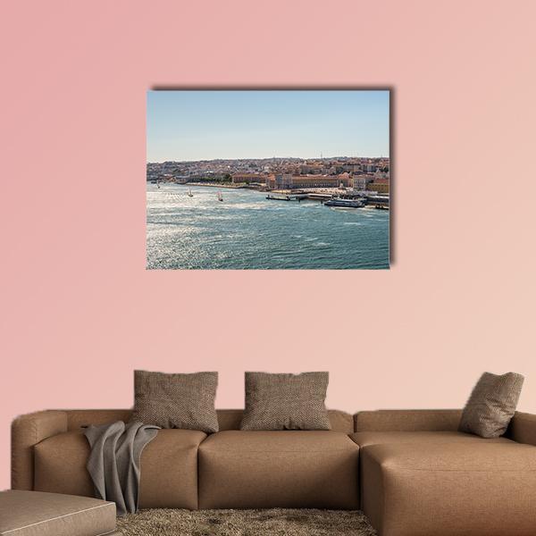 Alfama From The Tagus River Canvas Wall Art-4 Pop-Gallery Wrap-50" x 32"-Tiaracle