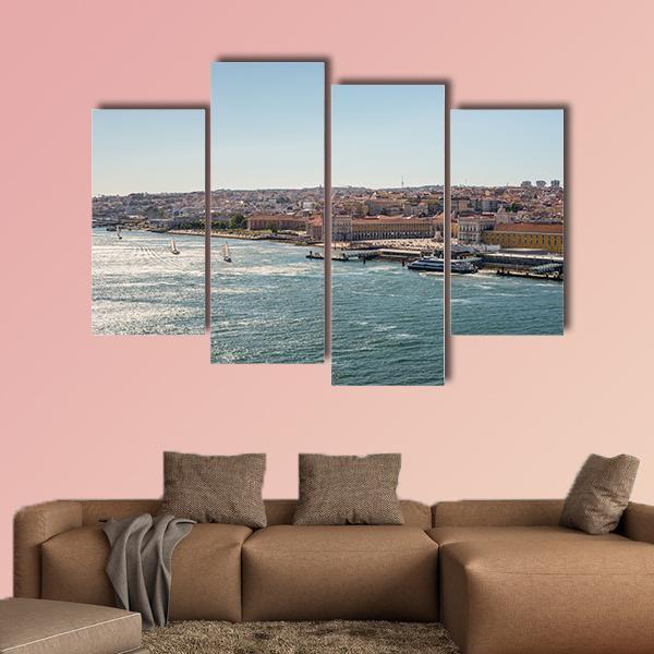 Alfama From The Tagus River Canvas Wall Art-4 Pop-Gallery Wrap-50" x 32"-Tiaracle