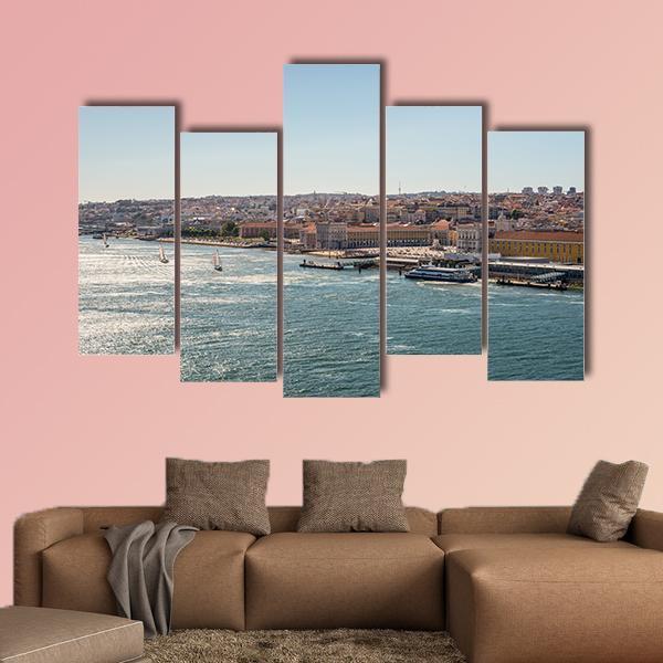 Alfama From The Tagus River Canvas Wall Art-5 Pop-Gallery Wrap-47" x 32"-Tiaracle