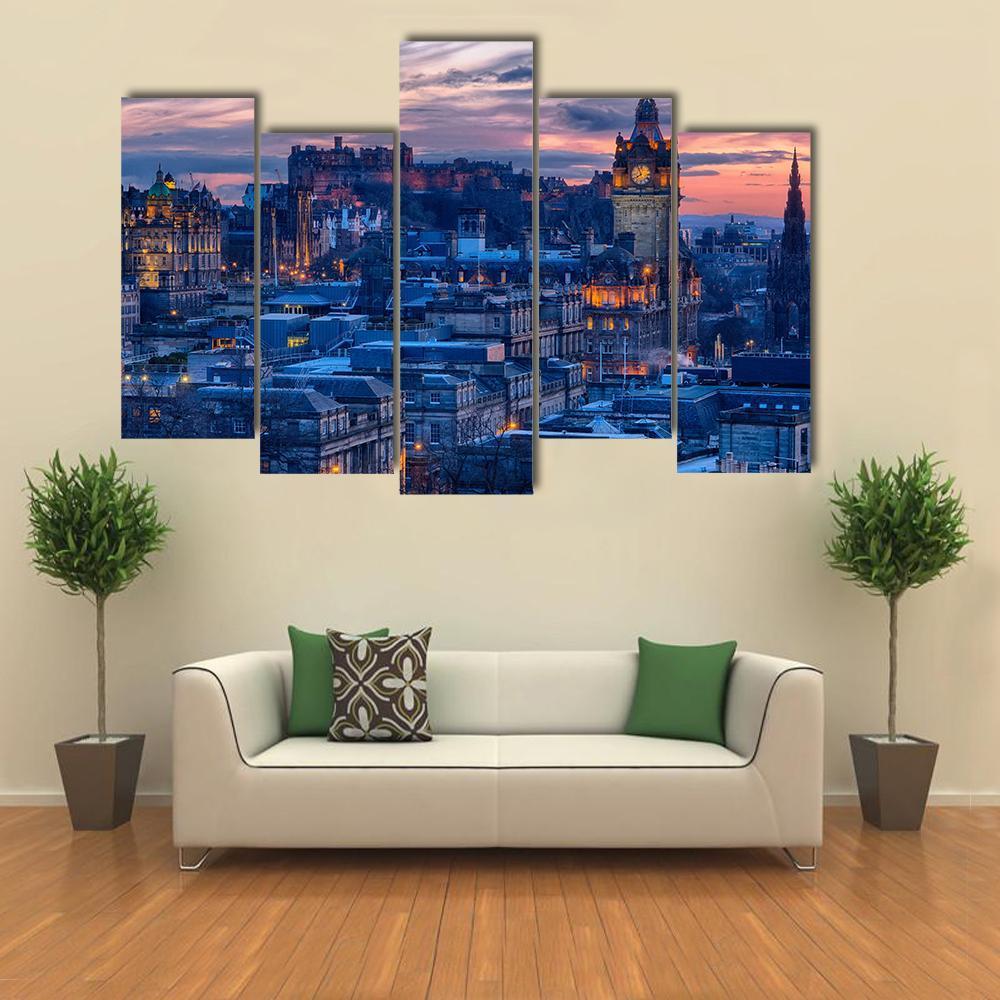 Town &amp; Castle Edinburgh Canvas Wall Art-5 Pop-Gallery Wrap-47" x 32"-Tiaracle