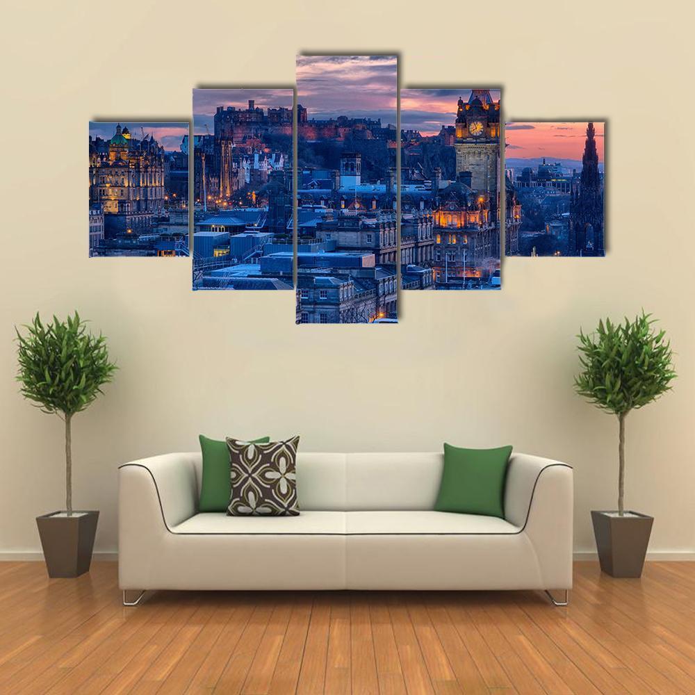 Town & Castle Edinburgh Canvas Wall Art-5 Star-Gallery Wrap-62" x 32"-Tiaracle