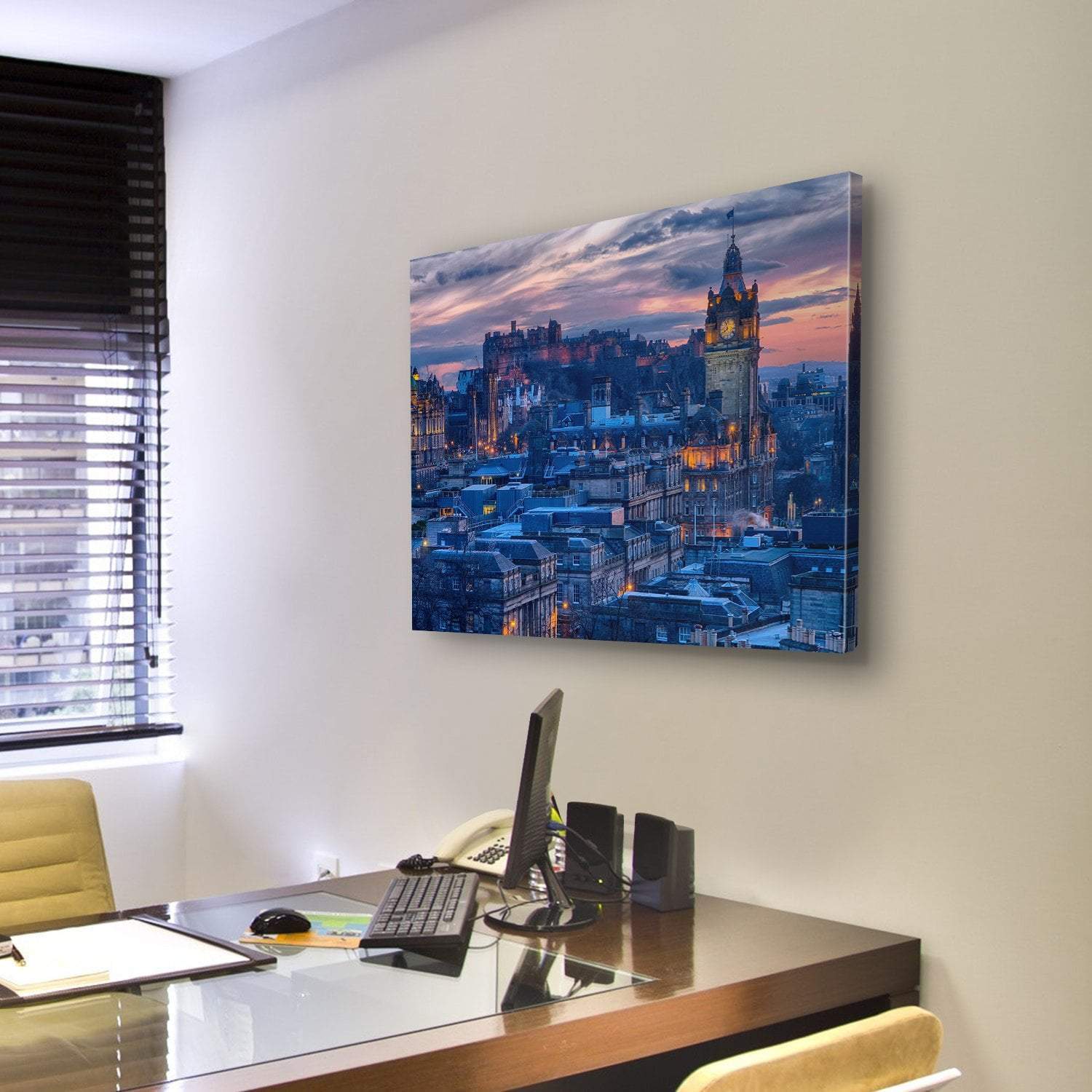 Town & Castle Edinburgh Canvas Wall Art-3 Horizontal-Gallery Wrap-25" x 16"-Tiaracle