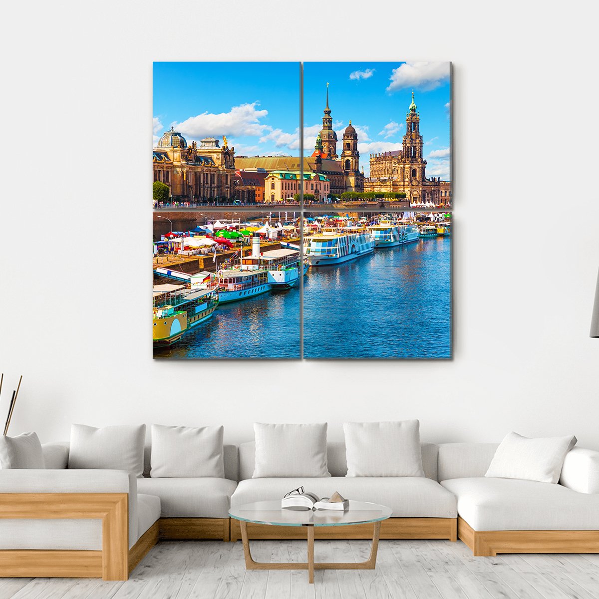 Old Town With Elbe River Canvas Wall Art-4 Square-Gallery Wrap-17" x 17"-Tiaracle