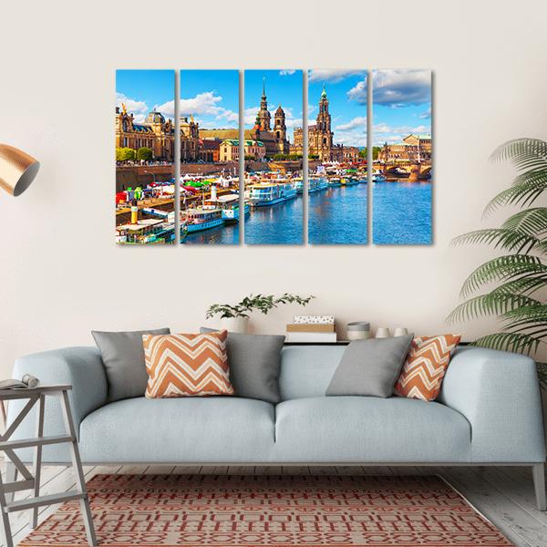 Old Town With Elbe River Canvas Wall Art-5 Horizontal-Gallery Wrap-22" x 12"-Tiaracle