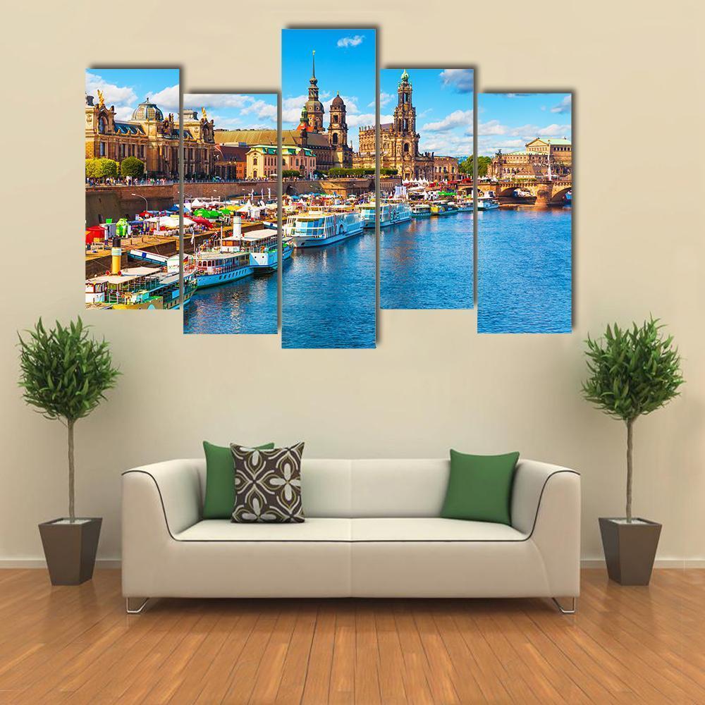 Old Town With Elbe River Canvas Wall Art-5 Pop-Gallery Wrap-47" x 32"-Tiaracle