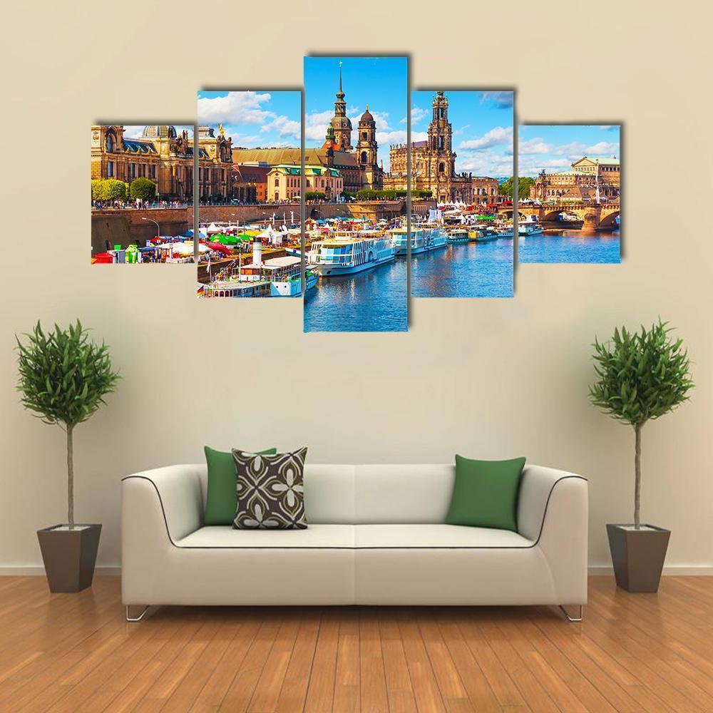 Old Town With Elbe River Canvas Wall Art-5 Pop-Gallery Wrap-47" x 32"-Tiaracle