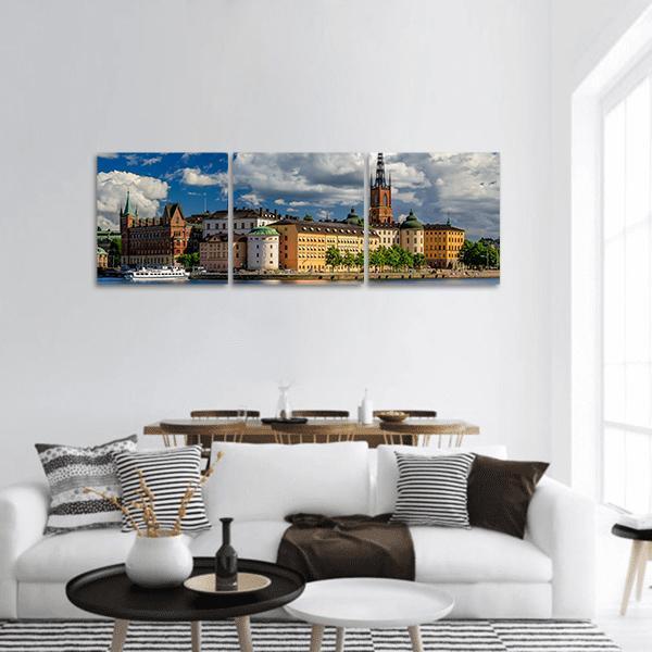 Tourist Ferry On Lake Malaren Panoramic Canvas Wall Art-3 Piece-25" x 08"-Tiaracle