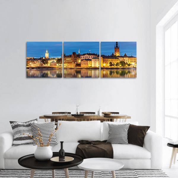 Old Town Gamla Stan In Stockholm Panoramic Canvas Wall Art-3 Piece-25" x 08"-Tiaracle