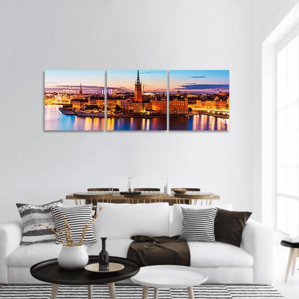 Old Town Gamla Stan Stockholm Panoramic Canvas Wall Art-3 Piece-25" x 08"-Tiaracle