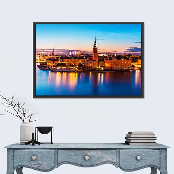 Old Town Gamla Stan Stockholm Canvas Wall Art-1 Piece-Floating Frame-24" x 16"-Tiaracle