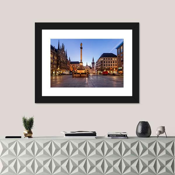 Old Town Hall & Marienplatz Bavaria Canvas Wall Art-1 Piece-Framed Print-20" x 16"-Tiaracle
