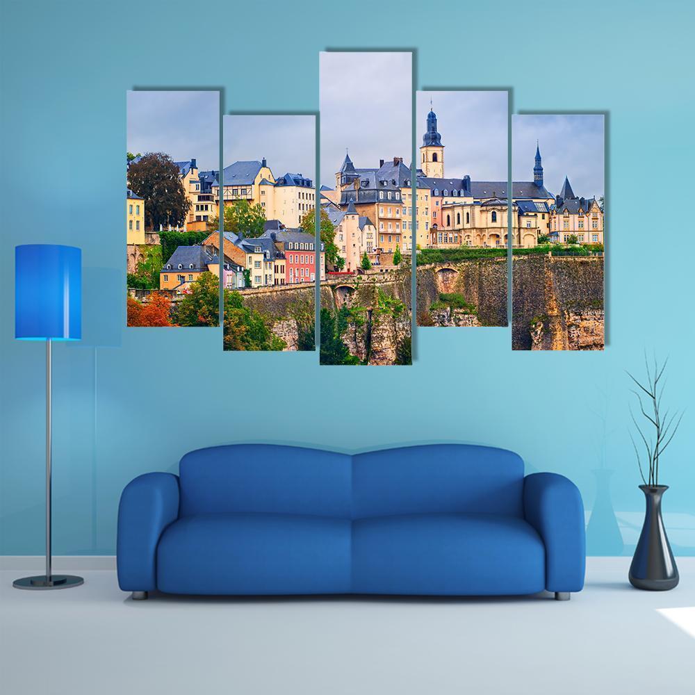 Old Town In Luxembourg Canvas Wall Art-5 Pop-Gallery Wrap-47" x 32"-Tiaracle