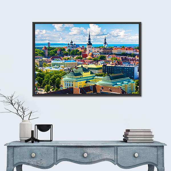 Old Town In Tallinn Canvas Wall Art-1 Piece-Floating Frame-24" x 16"-Tiaracle
