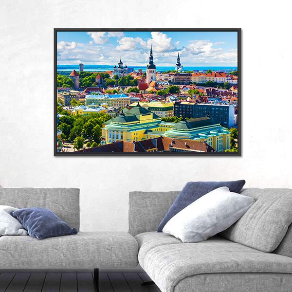 Old Town In Tallinn Canvas Wall Art-5 Horizontal-Gallery Wrap-22" x 12"-Tiaracle