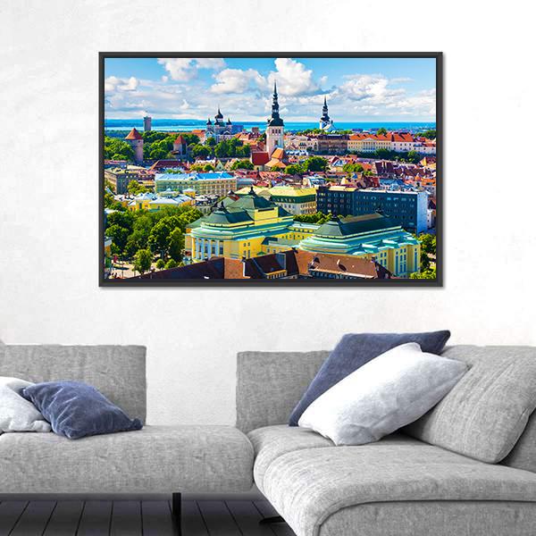 Old Town In Tallinn Canvas Wall Art-3 Horizontal-Gallery Wrap-25" x 16"-Tiaracle