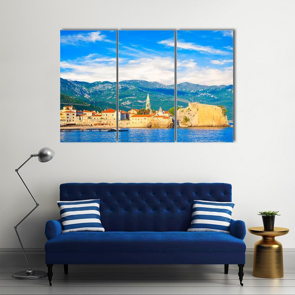 Old Town Of Budva Canvas Wall Art-3 Horizontal-Gallery Wrap-37" x 24"-Tiaracle