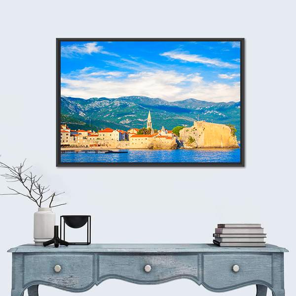 Old Town Of Budva Canvas Wall Art-1 Piece-Floating Frame-24" x 16"-Tiaracle