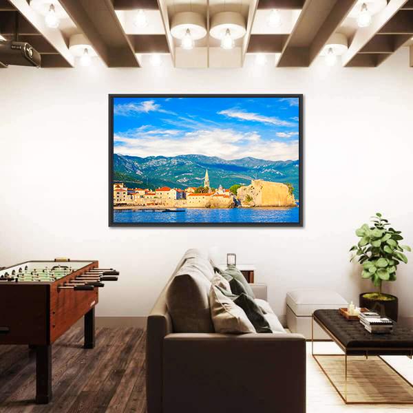 Old Town Of Budva Canvas Wall Art-3 Horizontal-Gallery Wrap-25" x 16"-Tiaracle